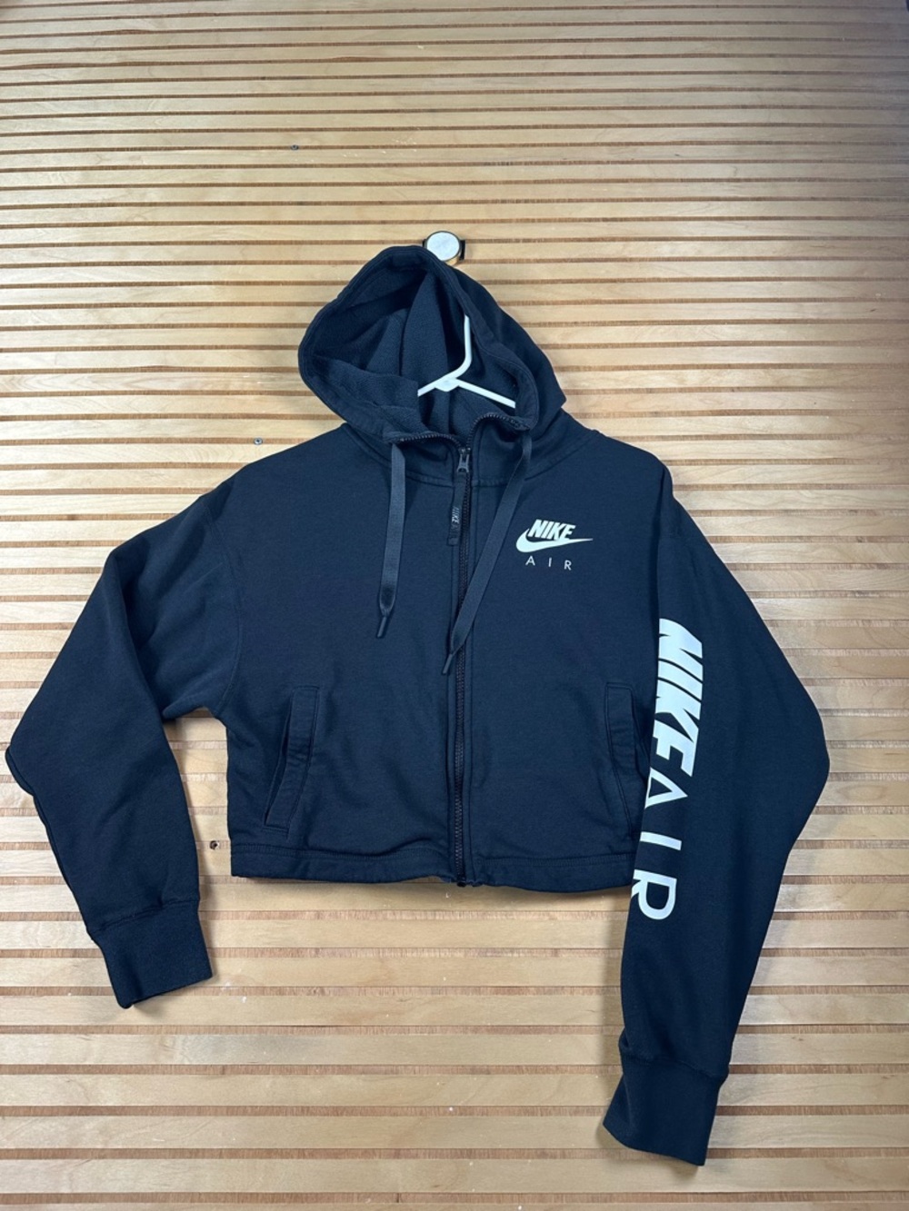 Nike Air Women's Black Full Zip Cropped Hoodie - Size S - Silver Logo Sleeve
